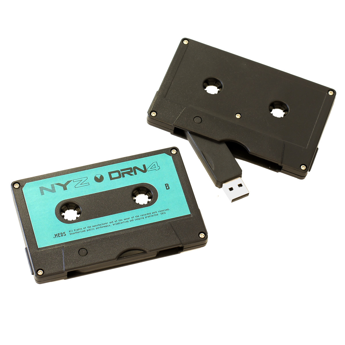 Black cassette USB memory stick, 8GB Retro Style Media