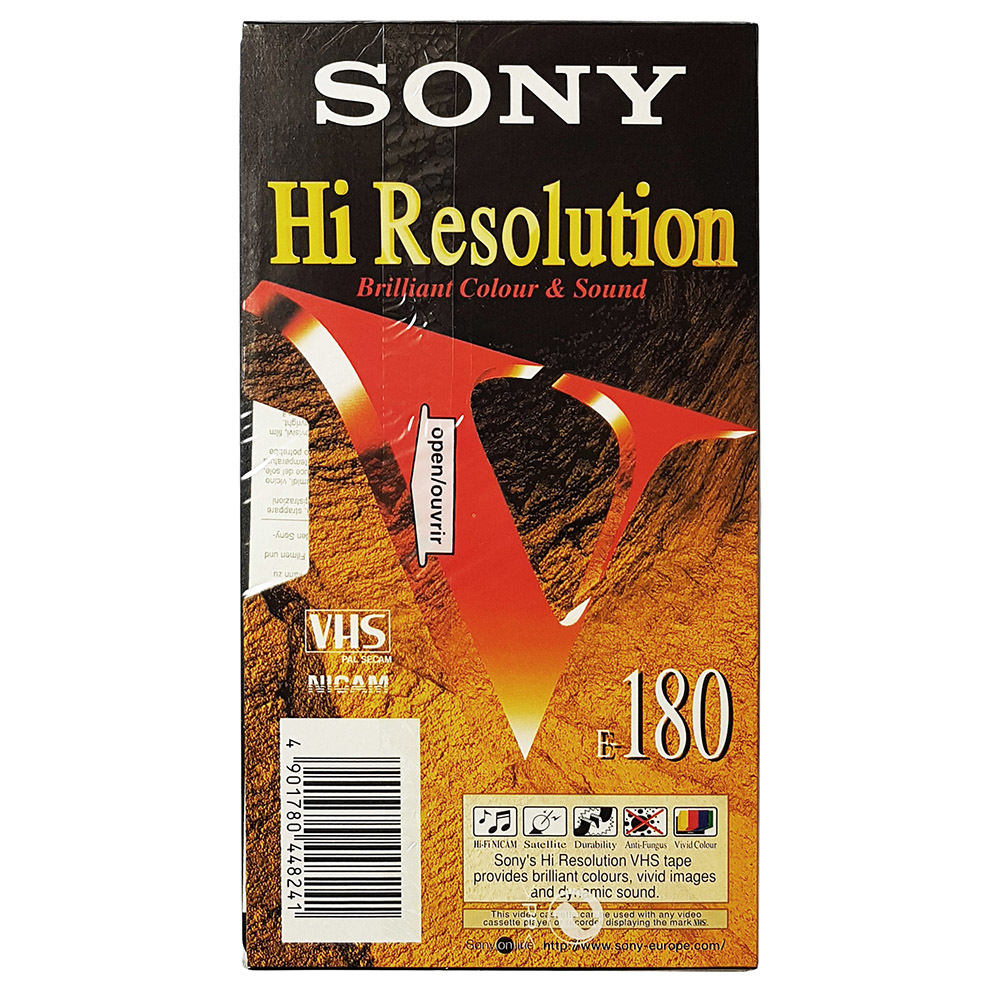 Sony Hi Resolution E180 VHS cassette tape Retro Style Media