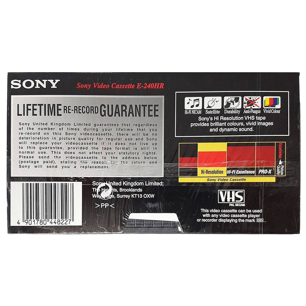 Sony Hi Resolution E240 VHS cassette tape Retro Style Media
