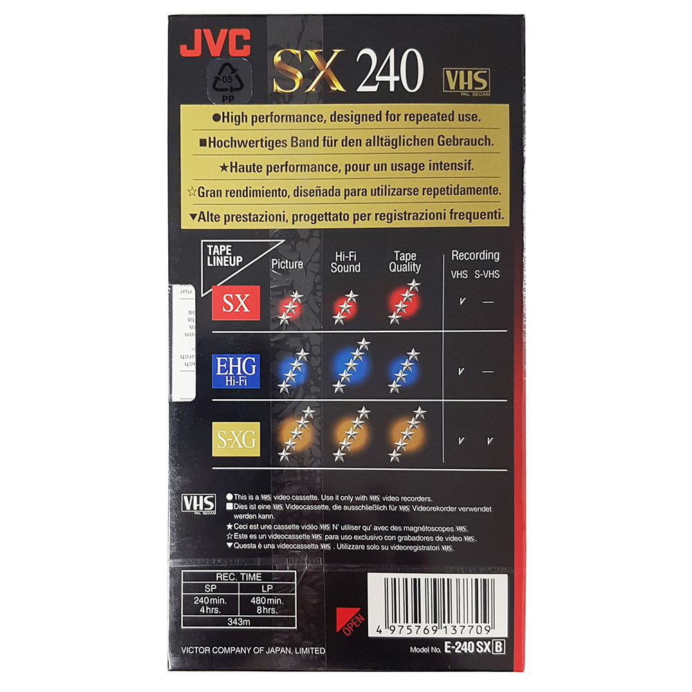 Sony Hi Resolution E240 VHS cassette tape Retro Style Media